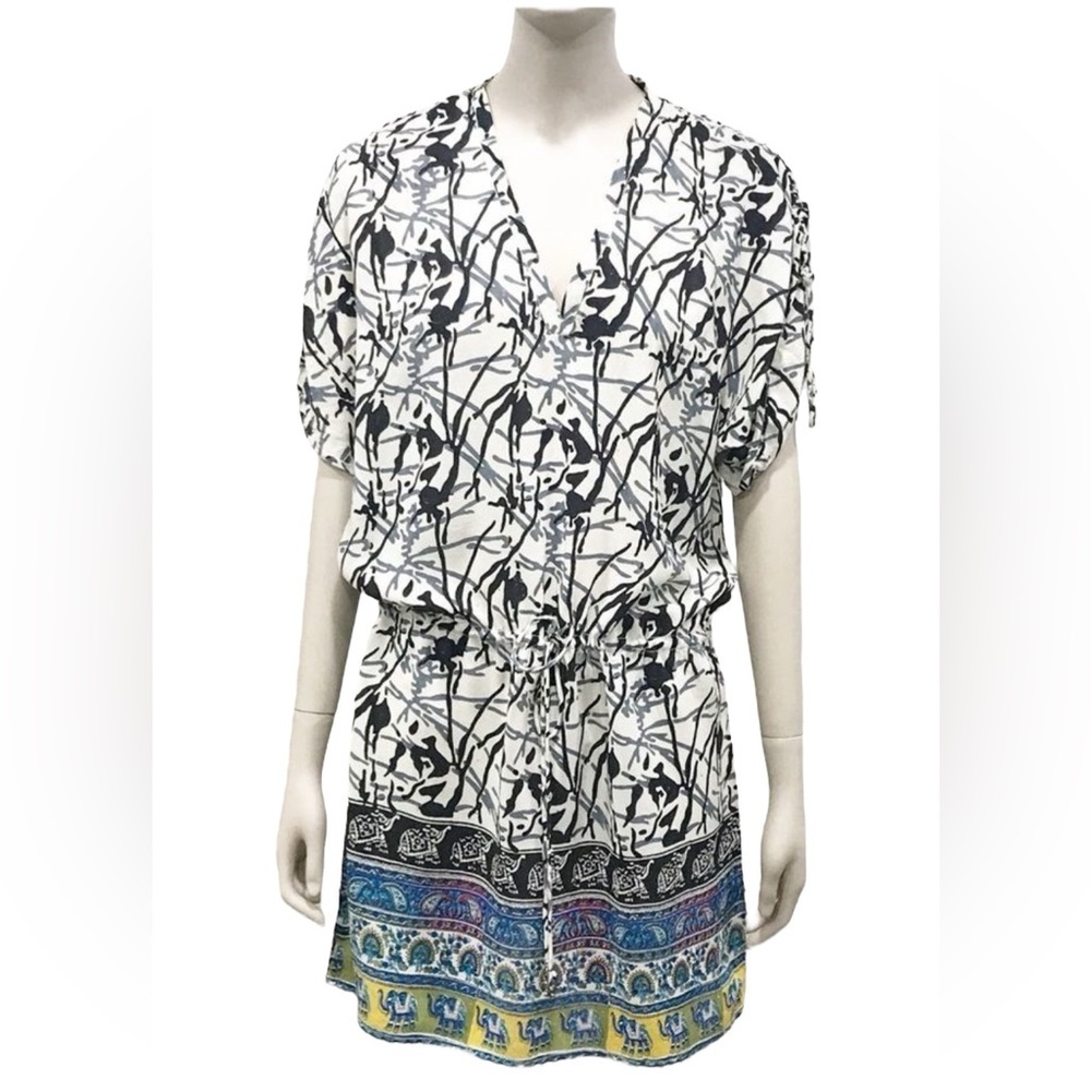 Tolani silk dress tunic contrast hem Size XS Boho Peasant Chic v-neck top